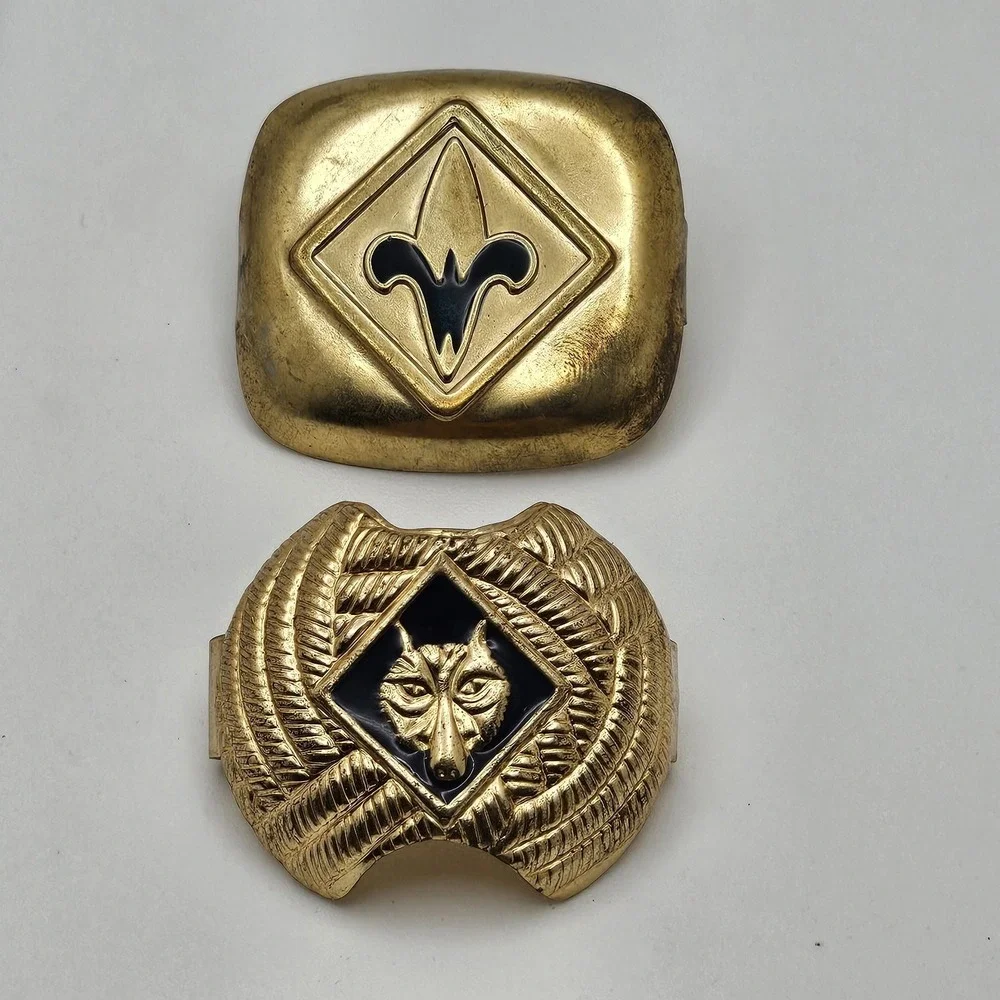 Vintage Boy Scout Neck Scarf Bolo Slide Clips Gold-Tone Metal And Enamel X2